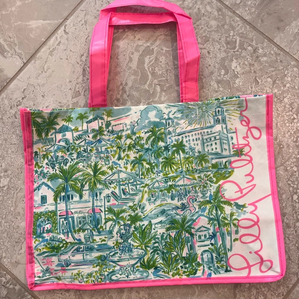 Lilly Pulitzer Tropical Pink and Green Tote Bag, 15” x 11”
